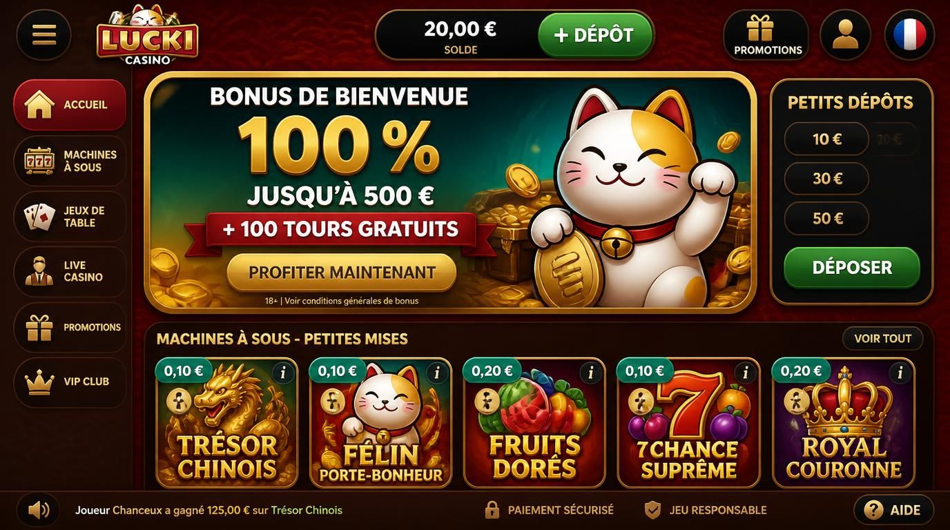 bonus de bienvenue Lucki casino petit budget
