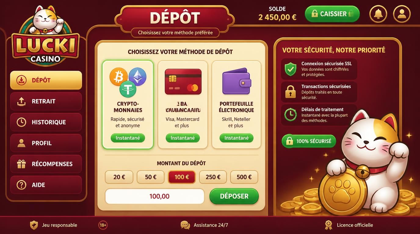 dépôt simple et sécurisé chez Lucki, méthodes variées